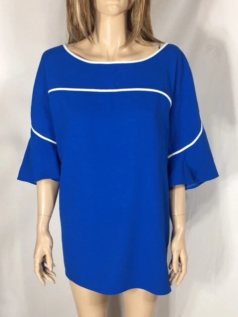 Alfani Womens Blue Piping Hi-low Top Blouse Shirt Plus 3x BHFO 8551