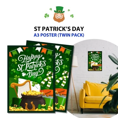 Póster del Día de San Patricio x 2 - Banner Ventana Decoraciones Union Jack Bandera Talla A3 Foto 1 de 4