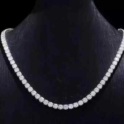 20CT Round 4MM Created Diamond Women Tennis Necklace 14K White Gold Finish 18" - Image 1 of 4