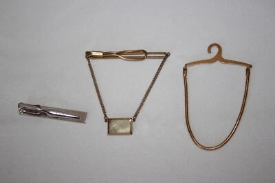 LOTE de 2 Fechos de Gravata SWANK Cor Dourada com Madrepérola - Barra de Gravata Cor Prata - Imagem 1 de 4