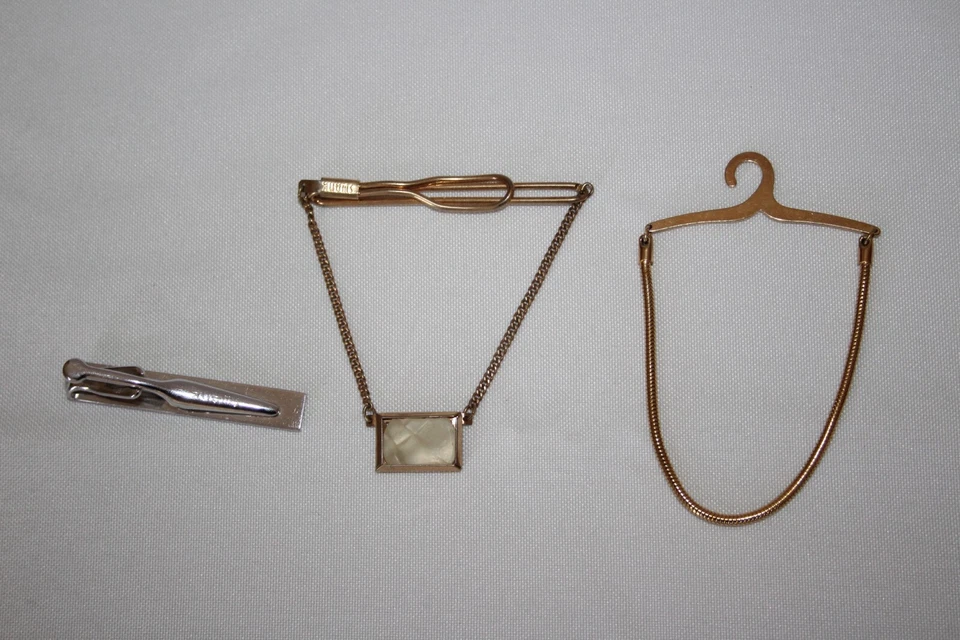 LOTE de 2 broches de corbata SWANK color dorado con madreperla - barra de corbata color plata Foto 1 de 4