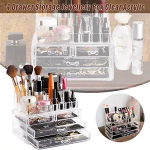 Holder Cosmetic Makeup Organiser 4 Drawer Storage Jewellery Box Clear Acrylic AU - Picture 1 of 12