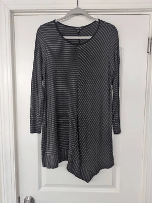 Удобная США асимметричная рубашка женщин большой черный белый в полоску туника вычурный - Изображение 1 из 4