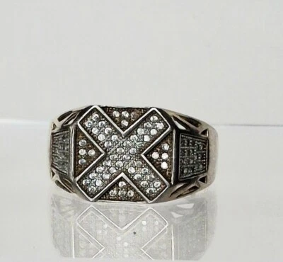ANILLO HOMBRE PLATA DE LEY 925 Y GEMAS INCOLORAS "X" TALLA 12 Foto 1 de 4