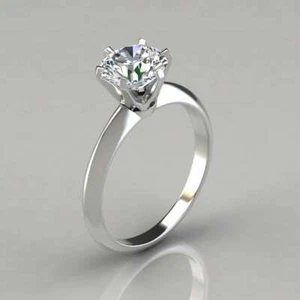 1Ct White Round Solitaire Moissanite Engagement Wedding Ring In Solid 14K Gold - Picture 1 of 2