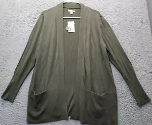 Sonoma Cardigan Sweater Women XL Green Knit Cotton Long Raglan Sleeve Open Front - Picture 1 of 7