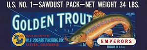 DE COLECCIÓN ORIGINAL AÑOS 40 PESCA CON MOSCA "MARCA TRUCHA DORADA" ETIQUETA EXETER CALIFORNIA - Imagen 1 de 2