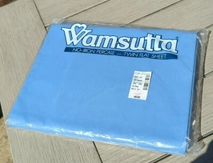Wamsutta Ice Blue No Iron Percale Twin Flat Sheet 66 x 96" VTG New Old Stock - Picture 1 of 4