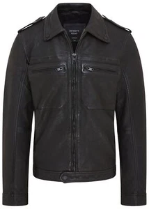 Hombre Clásico Negro Cuero Motero Chaqueta con Cremallera Camisa Vintage Cordero - Imagen 1 de 6