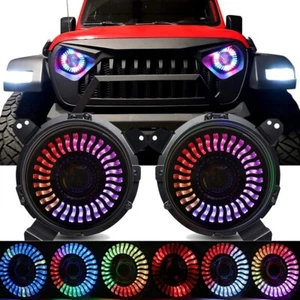 Faro LED RGB AUXBEAM 7 pulgadas + soporte de montaje de 9" para Jeep Wrangler JL JLU 2018+ - Imagen 1 de 12