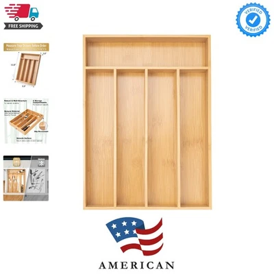 Органайзер для столовых приборов кухонный ящик органайзер для посуды бамбук серебро... - Изображение 1 из 4