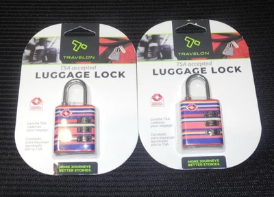Lote de 2 Cerraduras de Equipaje Travelon TSA, Rayas Corales Nuevas en Embalaje Foto 1 de 3