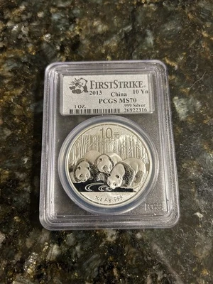2013 China 1 oz Silver Panda PCGS MS 70 ~ First Strike .999 silver - Image 1 of 2