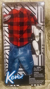Barbie FKT47 Ken Fashions Pack - Red Buffalo Plaid Shirt and Denim Shorts Shoes - Picture 1 of 1