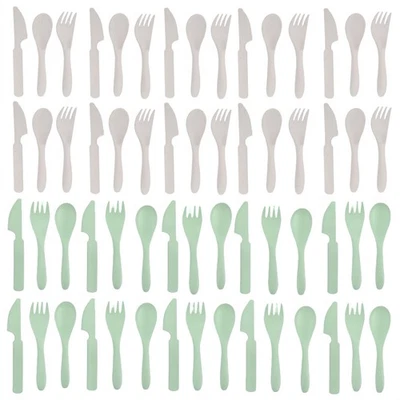 Juego de utensilios de paja de trigo reutilizables cubiertos de plástico verde beige 60 piezas Foto 1 de 4