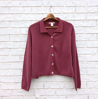 Винтажный кардиган Lauren Hansen на пуговицах спереди минималистский размер большой хлопковый воротник - Изображение 1 из 4