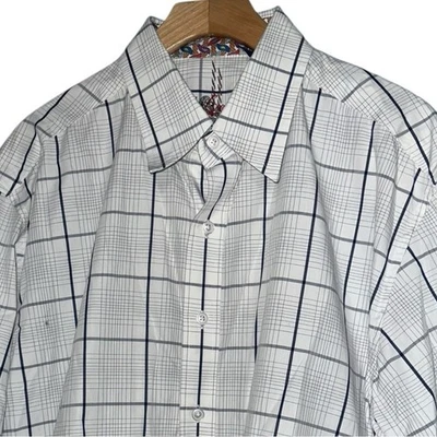 Robert Graham Men’s Size XL White Gray Plaid Paisley Flip Cuff Button Down Shirt - Image 1 of 4