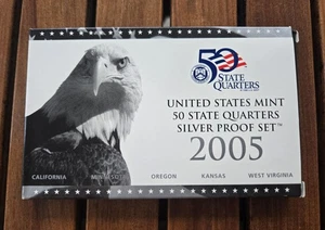 2005 S United States Mint 50 State Quarters Silver Proof Set w Box & COA - Picture 1 of 4