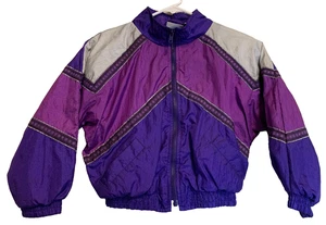 Vtg Kiks 90s Girls Windbreaker Track Jacket 6x Purple Flowers Nylon Pockets - Picture 1 of 11