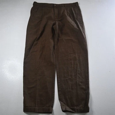 Pantalones De Colección Dockers 34x30 Marrón Pata de Gallo Cuadros Plisados Corte Completo Puños Para Hombre Foto 1 de 4