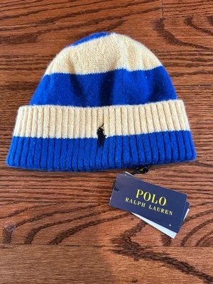 Polo Ralph Lauren шляпа Beanie Gold Bugel Royal матовый шерсти в полоску новый с Ярлыками - Изображение 1 из 4