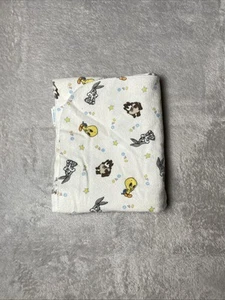 Baby Looney Tunes Receiving Blanket Taz Bugs Tweety White Flannel Swaddle Lovey - Picture 1 of 4
