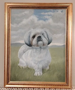 Beautiful Original Painting of A Dog In Landscape By Jane Harvey, Shih Tzu - Picture 1 of 5