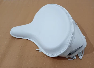Solo Seat Harley White Leather Skirt Knucklehead Panhead Shovel TC Bobber |Fit Foto 1 de 4