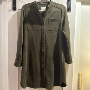 A Loves A Faux Suede Button Front Long Sleeve Mini Shirt Dress Size M Olive - Foto 1 di 14