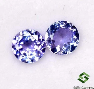 1.06 Cts Certified Natural Tanzanite Round Cut Pair 5 mm Lustrous Loose Gemstone - Picture 1 of 5