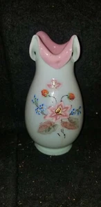 ANTIQUE HARRACH BOHEMIAN PEACHBLOW ENAMEL ART GLASS VASE STRAWBERRIES FLOWERS  - Picture 1 of 10