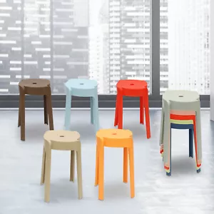 Plastic Stool Counter Kitchen Stools 18'' Set of 4 Backless Stackable Bar Stools - Picture 1 of 22