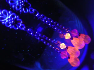 Fuschia Glass Blacklight Flouresces Orange, Crystal Earrings + Free Secret Pair - Picture 1 of 8