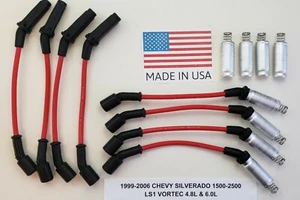 99-06 CHEVY SILVERADO LS1 VORTEC 4.8L 6.0L RED SPARK PLUG WIRES + HEAT SHIELDS - Picture 1 of 1