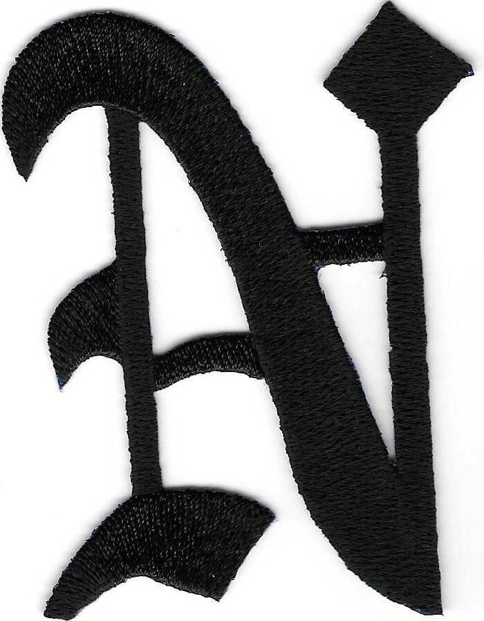 3" Fancy Black Old English Alphabet Letter N Embroidered Patch - Image 1 of 1