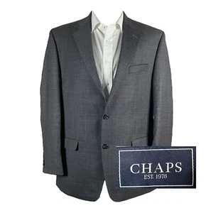 Chaps Blazer Mens 44R Solid Gray Two Button Wool - Picture 1 of 8