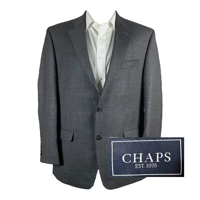 Chaps Blazer Mens 44R Solid Gray Two Button Wool - Image 1 of 4
