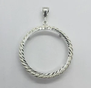 Sterling Silver 2 oz Pancho Villa Rope Bezel 47 mm Coins Prong Back Diamond Cut - Picture 1 of 19