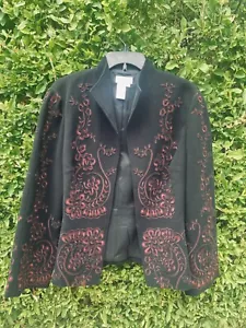 Spirit by Coldwater Creek Black Burgundy Red Lined Women's Jacket Blazer Sz 14 - Picture 1 of 11