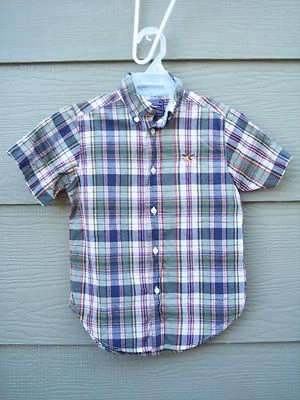 Camisa con botones American Living Boys talla 5 azul verde a cuadros manga corta algodón Foto 1 de 4