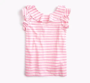 J.CREW CREWCUTS GIRLS WHITE PINK SLEEVELESS STRIPED RUFFLE TEE TOP Sz 10 - Picture 1 of 2
