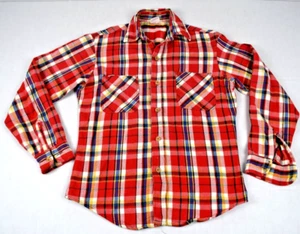 Plaid Flannel Shirt VTG Big Mac JCPenny 70s Red Orange Black Woven Flannel Sz S - Picture 1 of 9