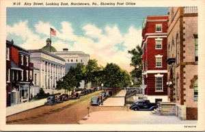 Postcard Norristown Pennsylvania PA Street Scene 1940s Cars Post OfficeUnposted - Picture 1 of 2