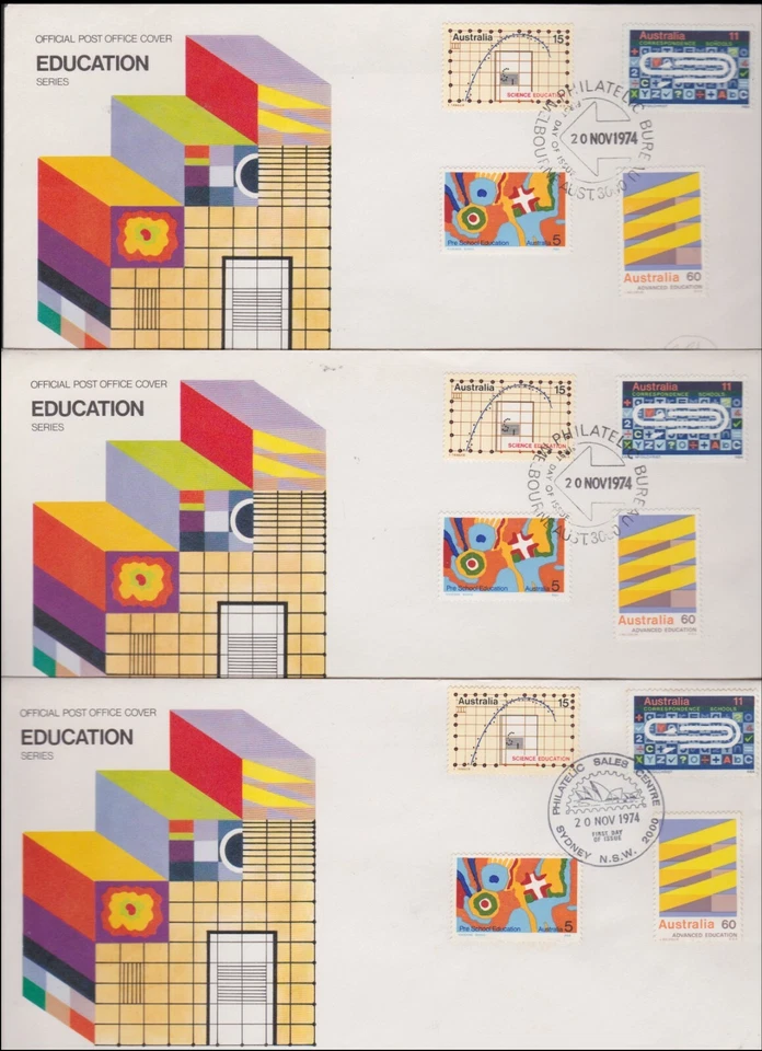 1974 Australia School Education Science Pre-School Correspondence FDC x 3   - Image 1 of 1