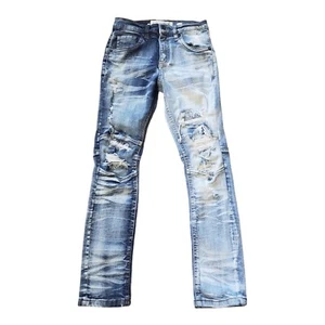 Evolution In Design Boys Skinny Fit Jeans Size 8 Blue Two Toned Distressed - Picture 1 of 11