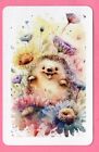 SWAP CARD SINGLE (WHITE BORDER)- Happy Hedgehog in a bed of flowers