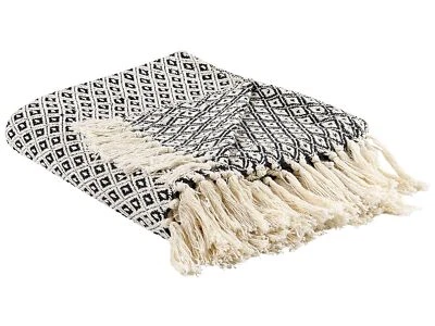 Decke Baumwolle schwarz / weiß 125 x 150 cm mit Fransen Wohndecke Modern Chyama - Bild 1 von 4