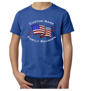 American Flag with Custom name -Family Reunion youth T-shirts - Picture 1 of 8