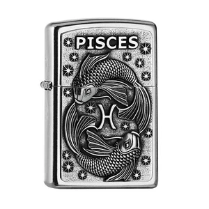 Zippo Lighter Pisces Zodiac Sign Street Chrome Windproof Horoscope Refillable - Picture 1 of 5