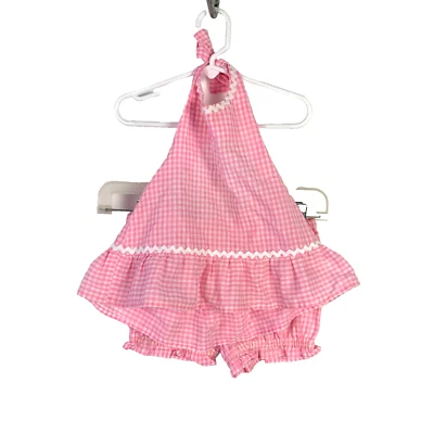 Conjunto Halter Top Pantalones Cortos Vintage Hecho a Mano Rosa Blanco Guinga Foto 1 de 4